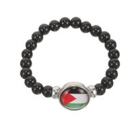 PartyKindom Pulsera Ajustable Bandera Palestina Unisex Elástica Diseño Portátil con Cuentas Negras para Chicos