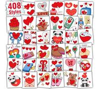 Partywind 408 tatuajes para niños para el día de San Valentín, calcomanías de tatuaje de corazón de San Valentín para suministros de decoración de fiestas, rellenos de bolsas de regalo para premios de