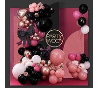 PartyWoo 140 piezas Kit Arco Globo Rosa, Guirnalda de Globo Rosa y Negro con Globos 4D de oro Rosa, Globos Metálicos Rosa Polvorienta para Decoraciones Cumpleaños, Decoraciones Boda, Despedida Soltera