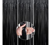 PartyWoo- 3 Cortinas de oropel, 3 Unidades, espumillón, Fondo, decoración de Fiesta para cumpleaños, Hombre, Boda, graduación, jubilación (Negro, 1 x 2 m), liso, Color (POWERBIKE S.A. 4711100068673)