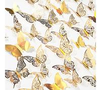 PartyWoo Decoración de pared de mariposa, 84 pegatinas de pared de mariposa 3D, decoración de mariposas doradas, 3 tamaños de mariposas extraíbles, decoración de habitación de mariposas, murales para decoración de decoración de tartas, fiestas, ventanas y manualidades