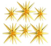 PartyWoo Globos con forma de estrella, 6 unidades, 27 y 22 pulgadas, globos de explosión de estrellas de 14 puntas, color dorado, globos grandes, globos para decoración de cumpleaños, decoración de