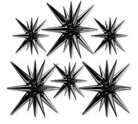 PartyWoo Globos de estrella 6 unidades, 27 y 22 pulgadas, globos de explosión de estrellas de 14 puntas, color negro, globos de papel de aluminio para decoración de cumpleaños, decoración de bodas,