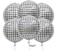 PartyWoo Globos plateados, 6 unidades de globos de discoteca plateados, 55,8 cm, gigantes globos 4D redondos, globos grandes, globos de aluminio para decoración de cumpleaños, decoración de bodas,