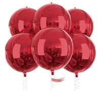 PartyWoo Globos rojos, 6 globos de papel de aluminio rojo rubí, 4D gigantes de 22 pulgadas y cinta, globos grandes de Mylar, para decoraciones de cumpleaños