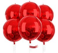 PartyWoo Globos Rojos de Papel de Aluminio 4D Gigantes - 6 Uds. de 22 Pulgadas, Mylar Grande para Decoraciones de Cumpleaños