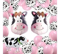 PartyWoo Globos Vaca, Globos Animales Granja, Globos Patrón Vaca, Globos Rosa, Globo Helio de Vaca, Globos de Mylar Cabeza Vaca per Fiesta de cumpleaños de Granja, Fiesta de Temática Animales