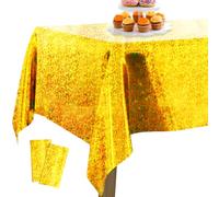 PartyWoo Mantel de Aluminio Dorado, 2 Piezas Mantel Iridiscente con Lunares, 137 x 274 cm/ 54 x 108 Pulgadas Mantel Rectangular Lavable para Mesa de 6 a 8 pies, Mantel para Cumpleaños, Boda