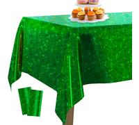 PartyWoo Mantel de Aluminio Verde, 2 Piezas Mantel Iridiscente con Lunares, 137 x 274 cm/ 54 x 108 Pulgadas Mantel Rectangular Lavable para Mesa de 6 a 8 pies, Mantel para Cumpleaños, Boda