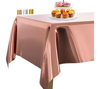 PartyWoo Mantel Papel de Aluminio Dorado Rosa, 137 x 274 cm/54 x 108 Pulgadas, Rectangular, Lavable, para Mesa de 6 a 8 pies, Plástico Mantel Impermeable para Fiestas, Cumpleaños, Bodas (1 Unidad)