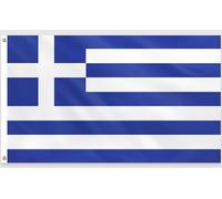 PartyYaa Bandera de Grecia, 150 x 90 cm, impresión a una cara con 2 ojales de latón, resistente al agua, bandera de Grecia para día nacional, Copa del Mundo, EM, calles, jardín, bar, fiesta decorativa