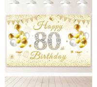 PartyYaa Cartel decorativo de 80 cumpleaños, pancarta de fondo de feliz cumpleaños 80, cartel de fondo extragrande para cabina de fotos de fiesta, póster para hombres y mujeres
