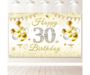 PartyYaa Decoración de Telón de Fondo para Cumpleaños 30, Cartel de Fondo Feliz Cumpleaños 30, Cartel de Decoración de Fiesta Extra Grande para Hombres y Mujeres