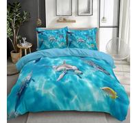 Parure de Cama 220 x 240 cm con Funda Nórdica Reversible, Motivo Fotografía de Animales Delfines,Suave Transpirable, 2 Fundas de Almohada 50x75 cm, para Decoración Moderna del Dormitorio, Agua