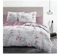 Parure de couette 220x240 cm HOME LINGE PASSION POMPADOUR : Housse de couette + 2 taies d'oreiller - 100% Coton 57 Fils - Blanc/