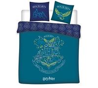 Parure de Lit Double réversible Harry Potter - Blason -Hogwarts- - Bleue et Vert - 220 cm x 240 cm