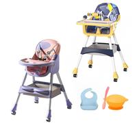 PARVULI Tronas de Bebe con Babero y Vajilla de Silicona - Trona de Bebe Evolutiva hasta 25kg - Silla de Comer Portatil para Bebe (Estampado Rosa)