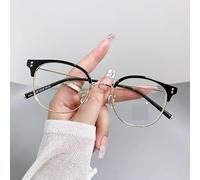PARWANA Gafas de Lectura Resistentes antifatiga Ocular, Gafas ovaladas Retro, lectores de computadora con luz Azul, Espejo de luz Plana HD (Color : Black-Golden, Size : +0.00)