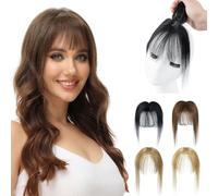PARXITN 3D Clip In Pony de cabello humano auténtico 360° cobertura para flequillo francés delgado ligero topper para mujeres flequillo negro