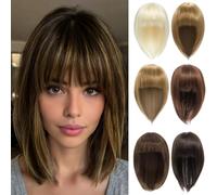 PARXITN Hair Topper für Frauen Synthetische Haareile 30cm Hair Toupet mit Pony gerade Wiglets Haareile für dünnes Haar Mittelbraun mix Dunkelblonde