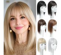 PARXITN Peluca de pelo para mujer, 3 clips, con flequillo, rubio ceniza rubio blanquecino, 30 cm, pelucas sintéticas, postizos naturales para cabello fino