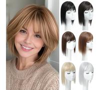 PARXITN Peluca de pelo para mujer, 3 clips, con flequillo, rubio miel, 30 cm, pelucas sintéticas, postizos naturales para cabello fino