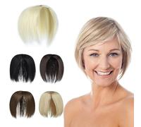 PARXITN Postizo capilar para mujeres sin flequillo, 3 clips en extensiones de cabello sintético, tupé postizo para cabello ralo, rubio natural