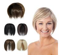 PARXITN Postizos de cabello para mujeres sin flequillo, 3 clips en extensiones de cabello sintético, tupé postizo para cabello ralo, color marrón natural mezclado con marrón arena