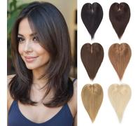 PARXITN Toppers for Thinning Hair con 3 clips de pelo humano de 25 cm, parte libre, clip de base de encaje en toupet para mujeres, color negro