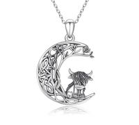 PARYFO Collar de vaca Highland para mujer, colgante de plata de ley, collares de animales, joyería para amantes de la vaca, regalos de cumpleaños de graduación, 25 *25mm/0.98 *0.98 Zoll, Plata