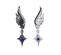 PARYFO Pendientes de ángel de diablo, de plata de ley, color negro, alas de ángel, con circonita morada, joya gótica, día de San Valentín, regalo para mujeres y niñas