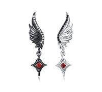 PARYFO Pendientes de ángel de diablo, de plata de ley, color negro, alas de ángel, con circonita roja, joya gótica, día de San Valentín, regalo para mujeres y niñas