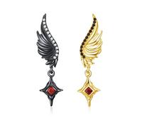 PARYFO Pendientes de ángel de diablo, plata de ley y oro, alas de ángel, con circonita roja, gótica, regalo para el día de San Valentín para mujeres y niñas