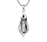 PARYFO St Benedict Cadena de plata de ley 925 con colgante de San Benito con obsidiana San Benito, medalla religiosa, regalo de Pascua para hombres, mujeres, madre y padre