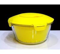 PASABAHCE 4995817 Arrocera Microondas Zest de cristal, con cesta de plástico y tapa de material antideslizante, azul, 2,2 l
