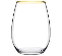PASABAHCE Amber - Juego de 6 vasos de cristal transparente con borde dorado, 35 cl