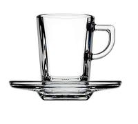 Pasabahce Carre' Servicio Tazas Cefé con Plato, Vidrio, Transparente, 6 Piezas