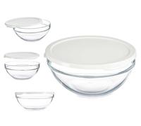 Pasabahce Fiambrera Redonda Chefs Con Tapa Blanca 1700Ml Vidrio y Plástico 21 cm x 9 cm x 21 cm (Set de 4)