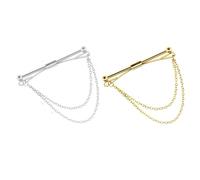 Pasador de Corbata, Mens Boy Shirt Collar Clip, Tie Brooch, Hombre Traje Cadena Broche Pin Pin Navidad Boda Regalo Camisa Negocio Cuello Accesorio, Plata con Cadena,Oro con Cadena,Juego de 2 Piezas