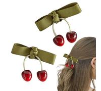 Pasador de pelo de para mujer, pinza de para niñas, 2 lazos lindos de cereza, pinzas de, accesorios versátiles, hermosos accesorios para la cabeza de cola de caballo para
