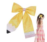 Pasadores de pelo con lazo, diseño de lápiz, pinzas para el pelo con purpurina con diseño de lazo, multifuncionales con lazo y pinza de cocodrilo, color amarillo antideslizante