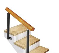 Pasamanos de 3 escalones para escalones al aire libre Montaje lateral, barandilla escalera de hierro forjado Varilla de soporte de seguridad antideslizante, Pasamanos madera con 2 piquetes ajustables