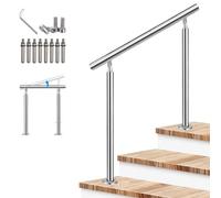 Pasamanos de Acero Inoxidable para escaleras Exteriores, barandilla de Escalera Ajustable con Kit de instalación, pasamanos de transición para Porche de jardín de casa - Tubo Redondo cepilla