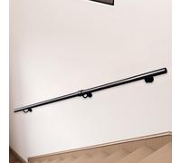 Pasamanos de barandilla de escaleras de metal, barandilla de escalera de montaje en pared interior, barra de agarre antideslizante, pasamanos de escalera redondos negros con soporte(270cm)