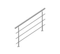 Bc-elec AHM1403 - Pasamanos para escaleras, 140 cm, balcón, barandilla de Acero Inoxidable con 3 Barras transversales, Montaje Plano o Inclinado