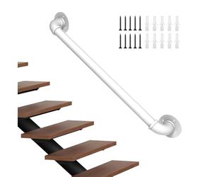 Pasamanos De Escalera 80cm 100cm 150cm, Barandil De Tubo Cuadrado De Metal Negro, Apoyabrazos Antideslizante Para Escaleras Interiores Y Exteriores(White,80cm/2.6ft)