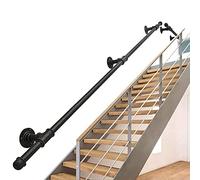 Pasamanos de escalera de 16 m, barra de soporte de pared para seguridad en interiores y exteriores, barra de agarre de hierro forjado negro, kit completo para barandilla de escalera y seguridad del