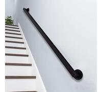Pasamanos de escalera de 3 pies, 4 pies, 5 pies, 9 pies, 10 pies, pasamanos para escalones al aire libre o escaleras interiores, barandillas de metal industrial negro con soporte de montaje en pared