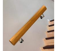 Pasamanos de Escalera de 30 cm a 450 cm, pasamanos de Madera para escaleras, Barra de Apoyo Antideslizante para Interiores, Kit de barandillas con Soportes de Acero Inoxidable para escalones