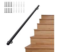 Pasamanos de Escalera de Tubo Redondo de 1m 1.5m 2m 2.5m 3m de Hierro Forjado Negro para Exteriores e Interiores, con Montaje en Pared y Accesorios de Seguridad(250cm)